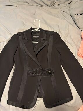 Emporio Armani Black Women's Satin-Trim Single-Button Blazer